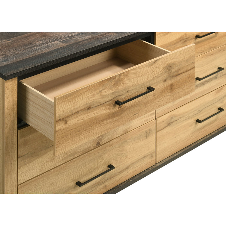 Mid-century Modern Natural Pine and Brown 6-Drawer Dresser