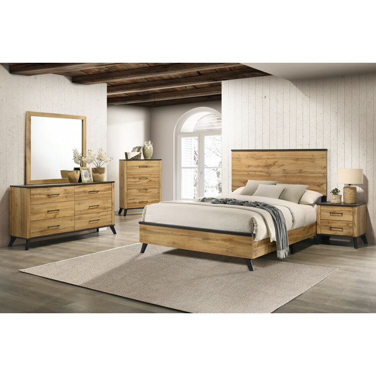 Mid-century Modern Natural Pine and Brown 6-Drawer Dresser