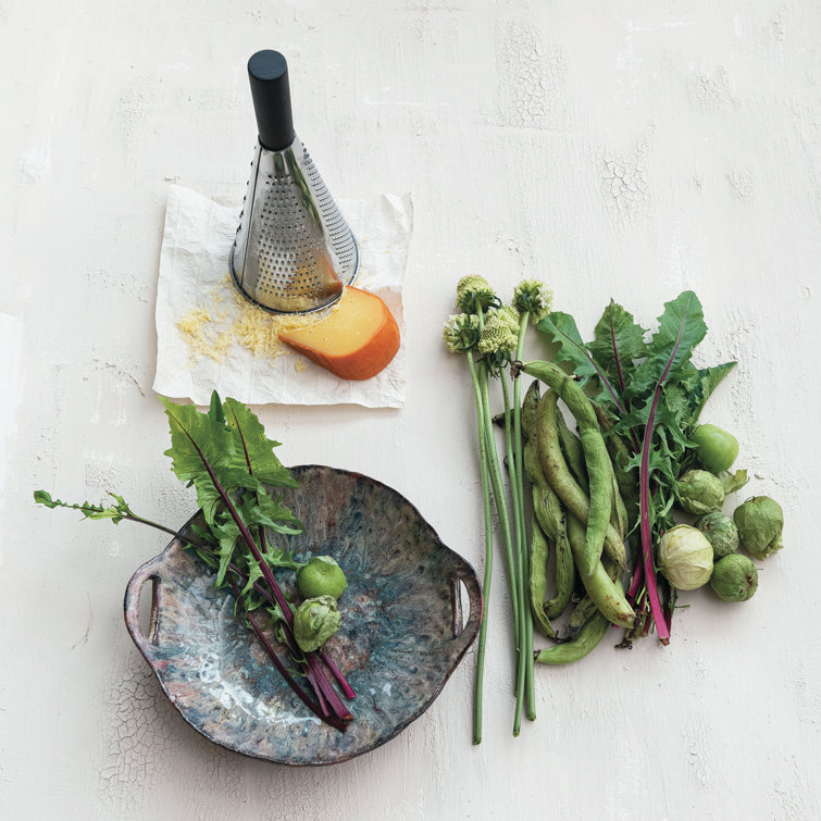 Multicolor Ceramic Serving Bowl with Handles and Reactive Glaze