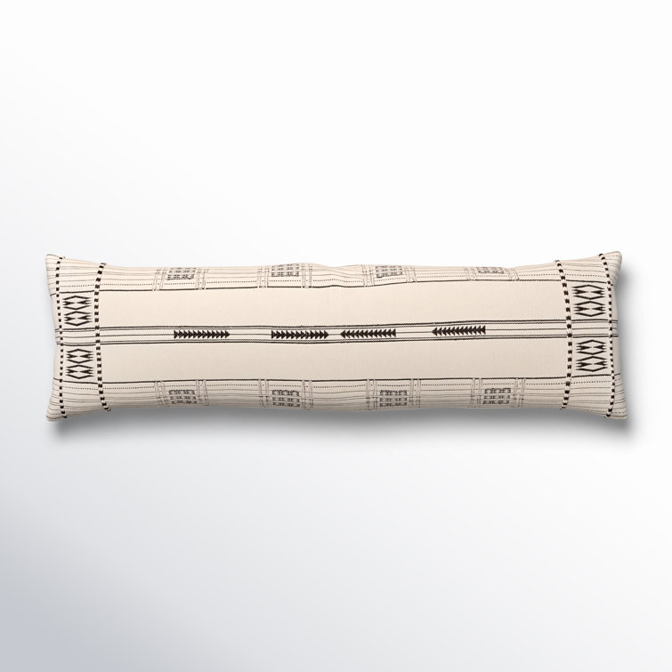 Ivory and Black Geometric Cotton Lumbar Pillow with Tassels