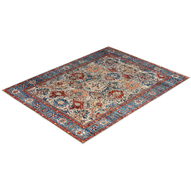 Gray and Multicolor Hand-Knotted Wool Geometric Area Rug, 9' x 11'