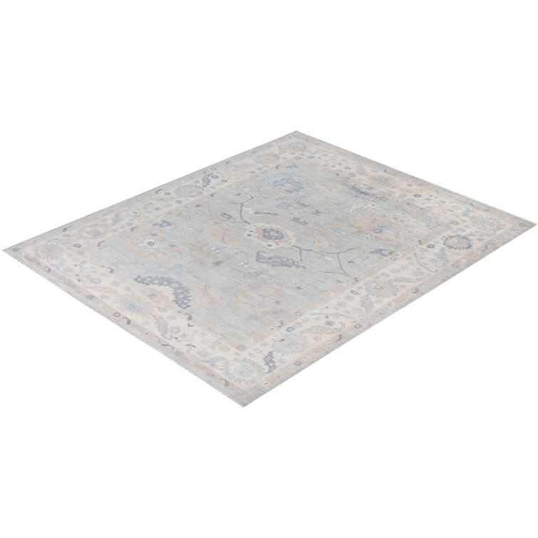 Hand-Knotted Light Blue Wool Floral Rectangular Area Rug