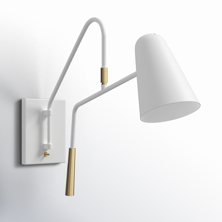 Simon 1-Light Dimmable Swing Arm Sconce in Matte White and Midnight Black
