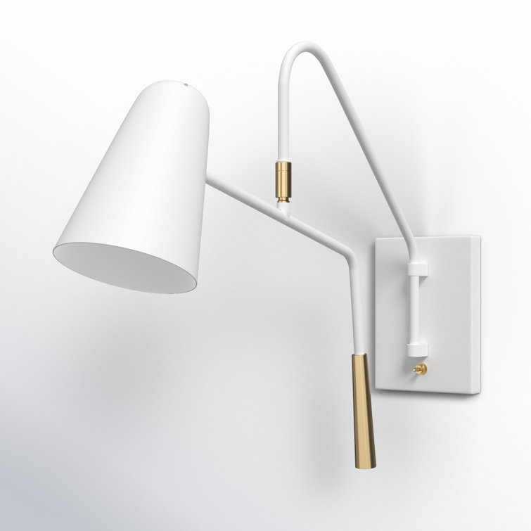 Simon 1-Light Dimmable Swing Arm Sconce in Matte White and Midnight Black