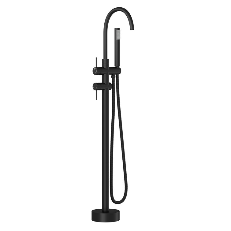 Matte Black Stainless Steel Freestanding Tub Filler with Hand Shower