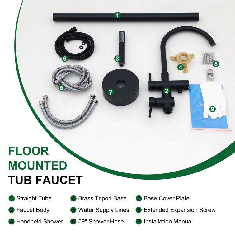 Matte Black Stainless Steel Freestanding Tub Filler with Hand Shower
