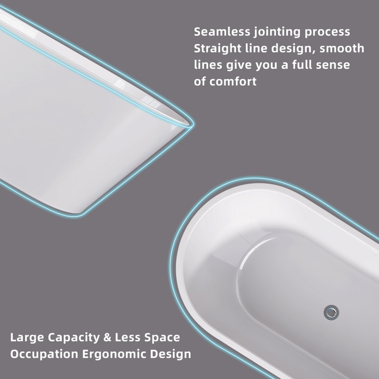 55" Glossy White Acrylic Freestanding Soaking Bathtub