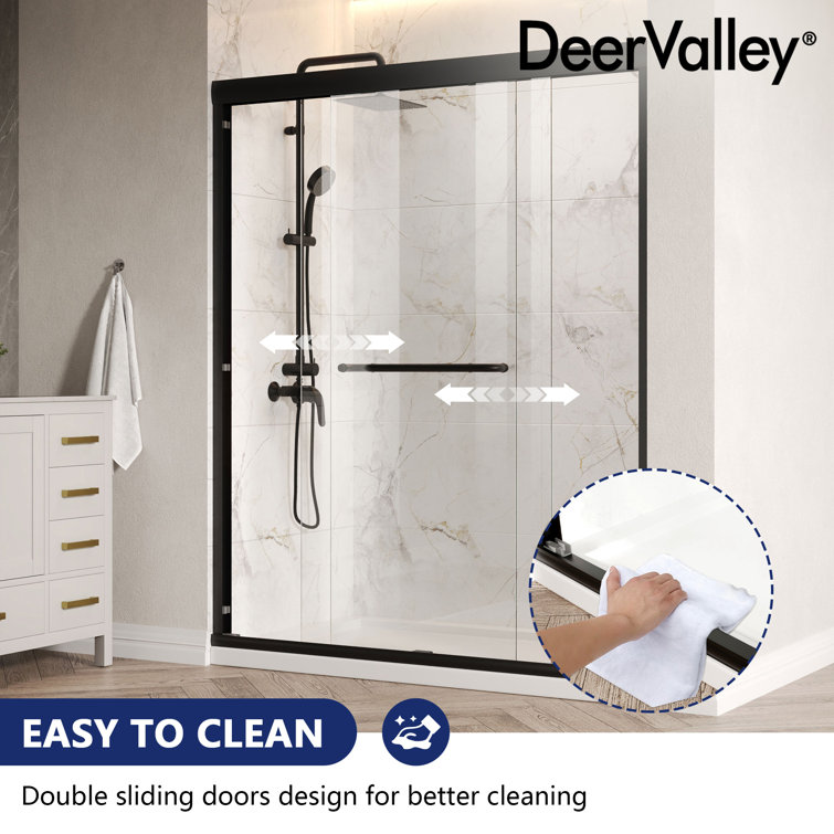 60-Inch Matte Black Aluminum Double Sliding Shower Door with Clear Glass