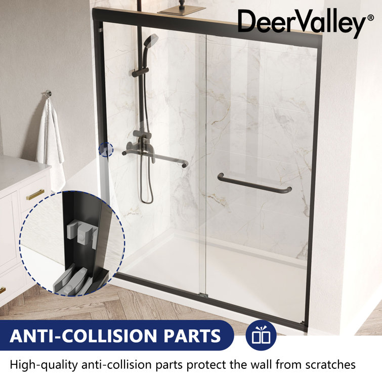60-Inch Matte Black Aluminum Double Sliding Shower Door with Clear Glass