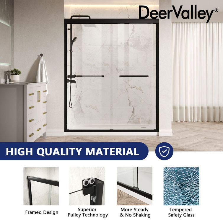 60-Inch Matte Black Aluminum Double Sliding Shower Door with Clear Glass