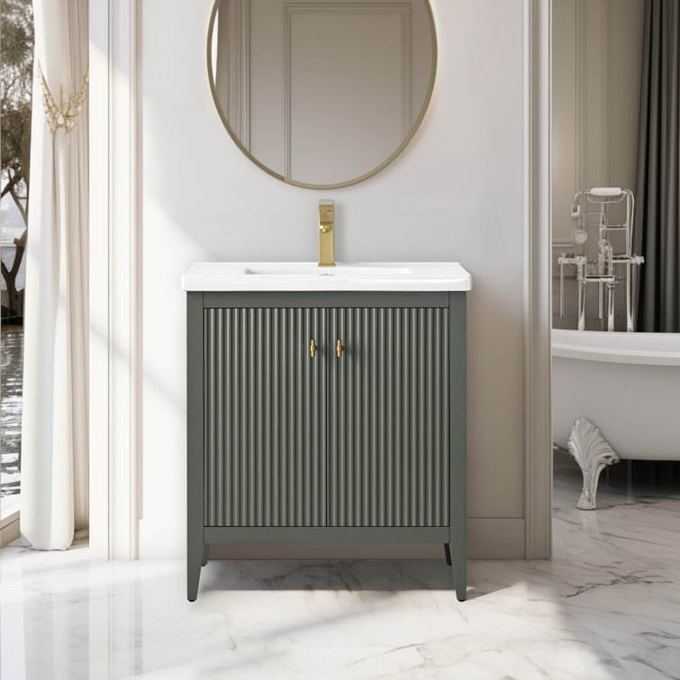 30" Green and Gold Poplar Wood Single Sink Bathroom Vanity