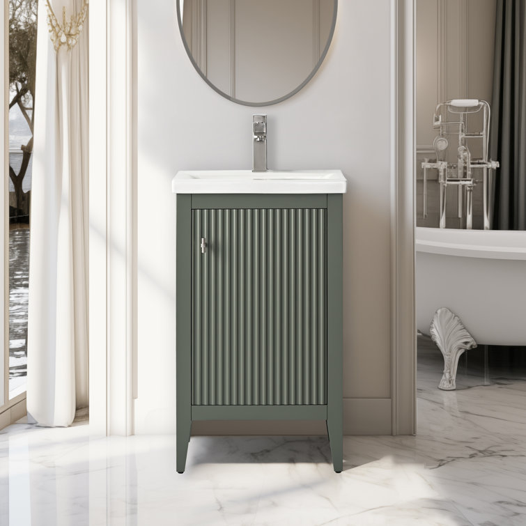 20'' Linear Vintage Green Single Bathroom Vanity with White Ceramic Top