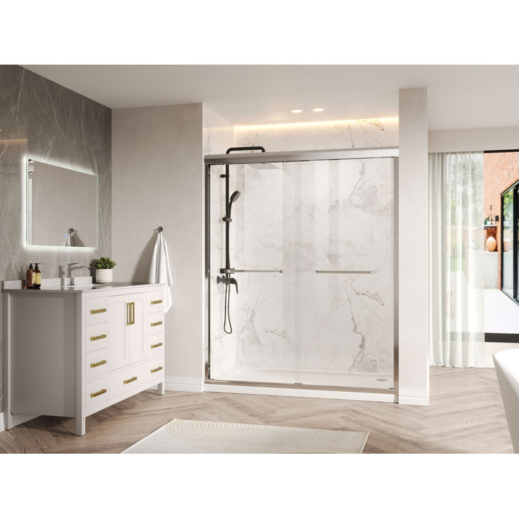 Silver Semi-Frameless Double Sliding Shower Door with Tempered Glass