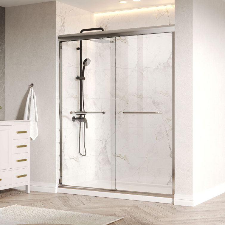 Silver Semi-Frameless Double Sliding Shower Door with Tempered Glass