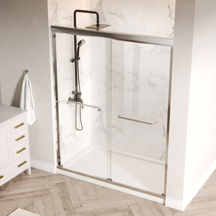 Silver Semi-Frameless Double Sliding Shower Door with Tempered Glass