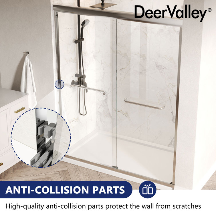 Silver Semi-Frameless Double Sliding Shower Door with Tempered Glass