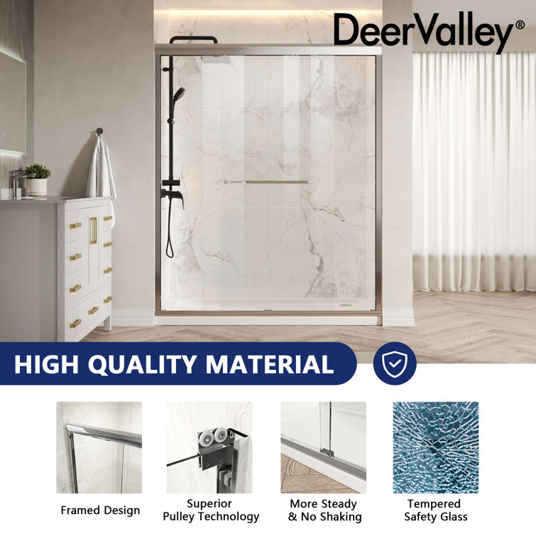 Silver Semi-Frameless Double Sliding Shower Door with Tempered Glass