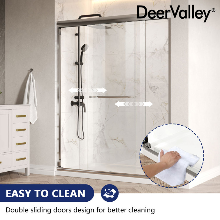 Silver Semi-Frameless Double Sliding Shower Door with Tempered Glass