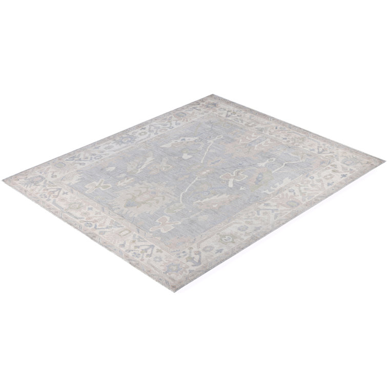 Gray Floral Hand-Knotted Wool Rectangular Area Rug