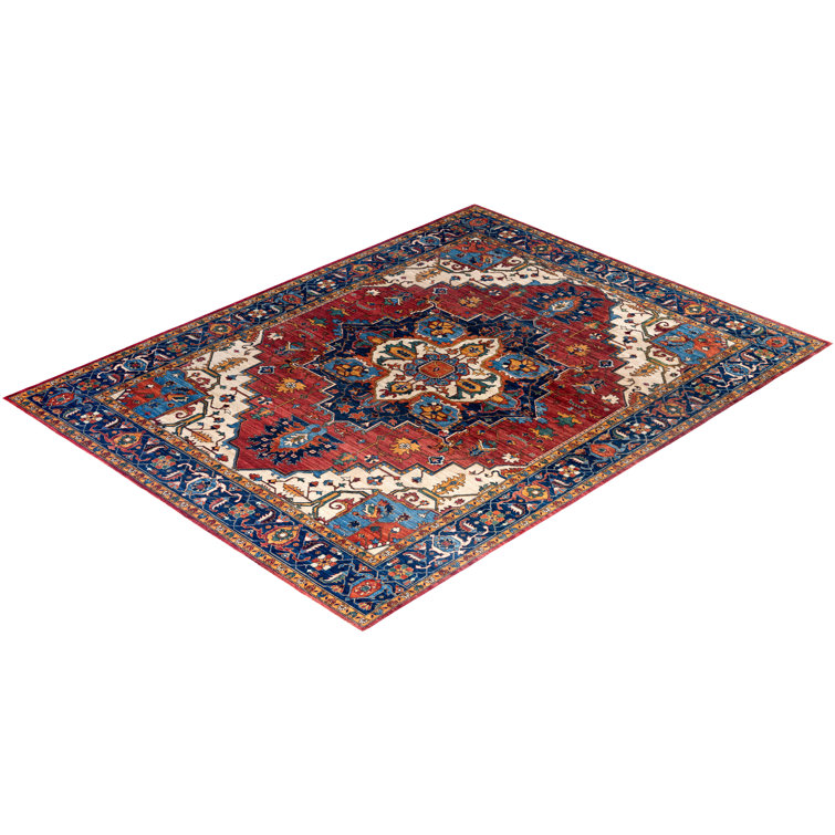 Hand-Knotted Red Wool Geometric Rectangular Area Rug, 9' 1" x 11' 8"