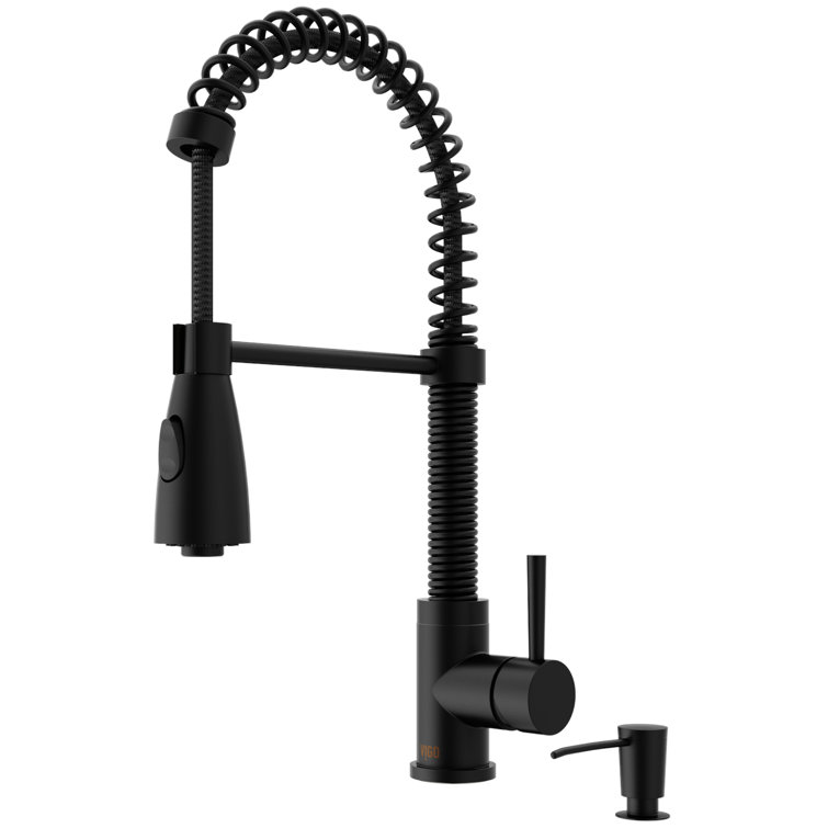 Matte Black 19" Pull-Down Sprayer Kitchen Faucet with Soap Dispenser