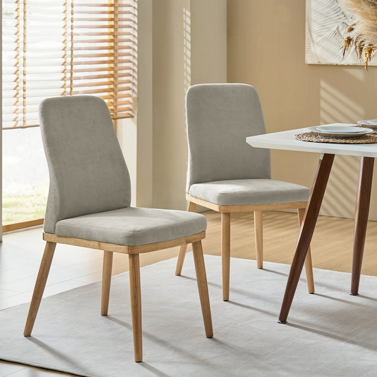 Gray Upholstered Side Chair with Natural Solid Wood Legs, Set of 2