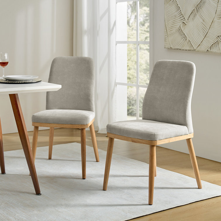 Gray Upholstered Side Chair with Natural Solid Wood Legs, Set of 2