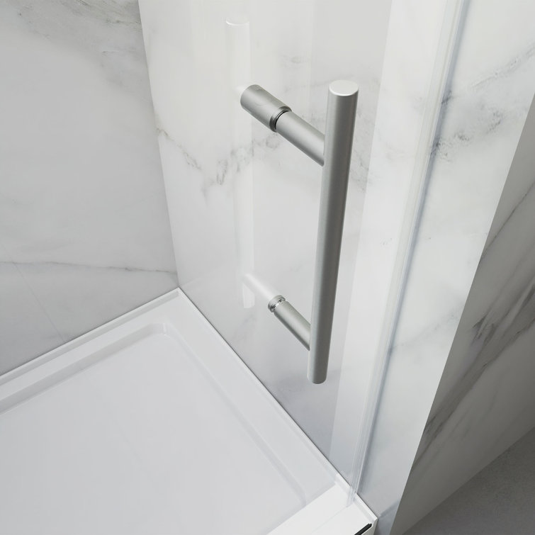 Brushed Nickel Frameless Sliding Shower Door with Clear Tempered Glass