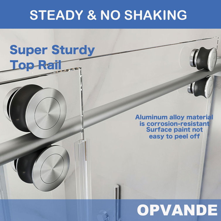 Brushed Nickel Frameless Sliding Shower Door with Clear Tempered Glass