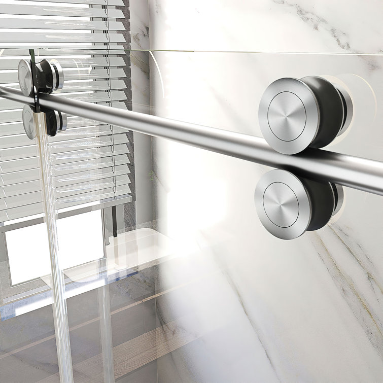 Brushed Nickel Frameless Sliding Shower Door with Clear Tempered Glass