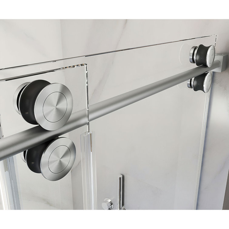 Brushed Nickel Frameless Sliding Shower Door with Clear Tempered Glass