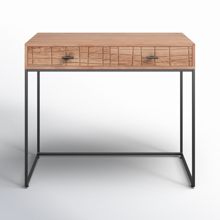 Atelier Natural Acacia Wood Desk with Iron Frame and Dual Drawers