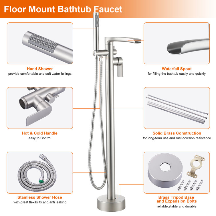 Brushed Nickel Single Handle Freestanding Tub Faucet with Hand Shower