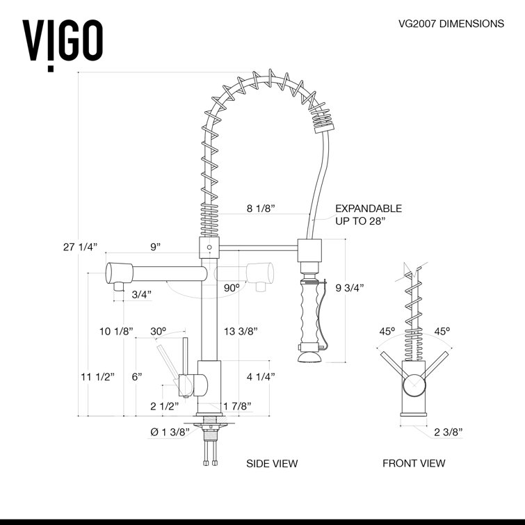Zurich 27" Chrome Brass Pull-Down Kitchen Faucet