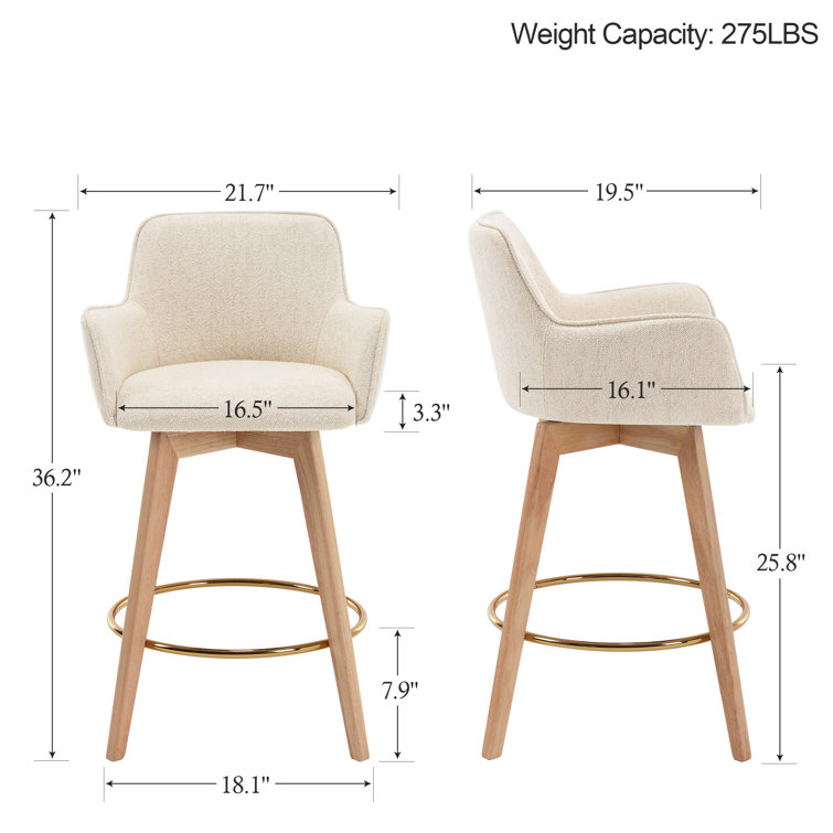 Beige Linen and Natural Wood Swivel Counter Stools, Set of 2