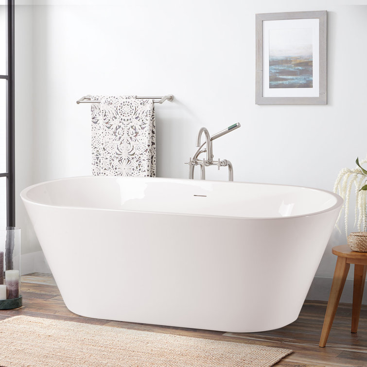 55" Glossy White Acrylic Freestanding Soaking Bathtub
