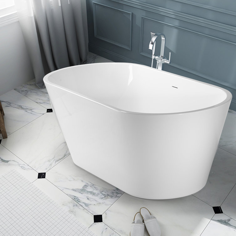 55" Glossy White Acrylic Freestanding Soaking Bathtub