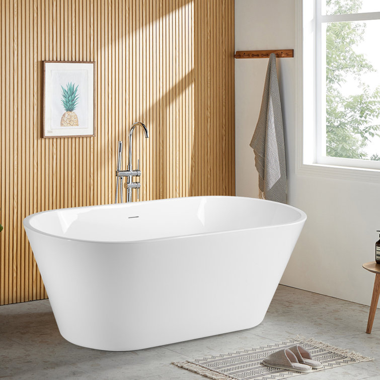 55" Glossy White Acrylic Freestanding Soaking Bathtub