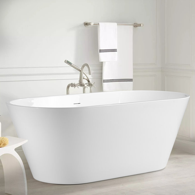 55" Glossy White Acrylic Freestanding Soaking Bathtub