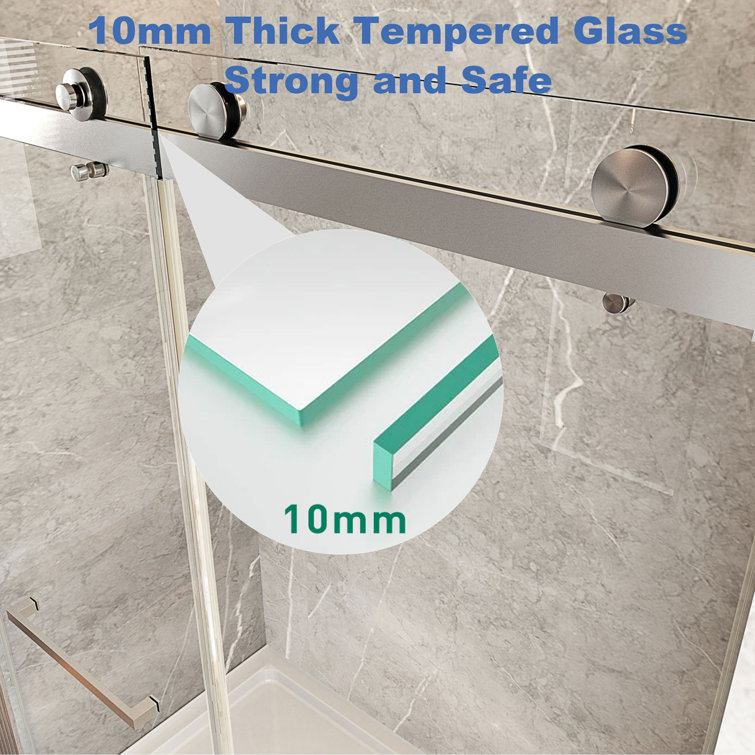 Brushed Nickel Frameless Sliding Shower Door with Clear Tempered Glass