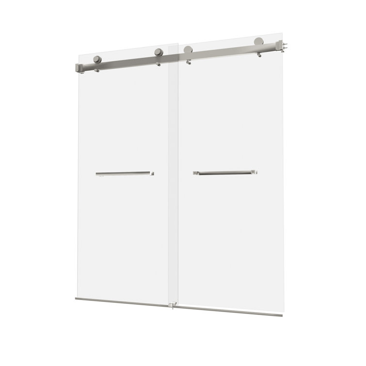 Brushed Nickel Frameless Sliding Shower Door with Clear Tempered Glass