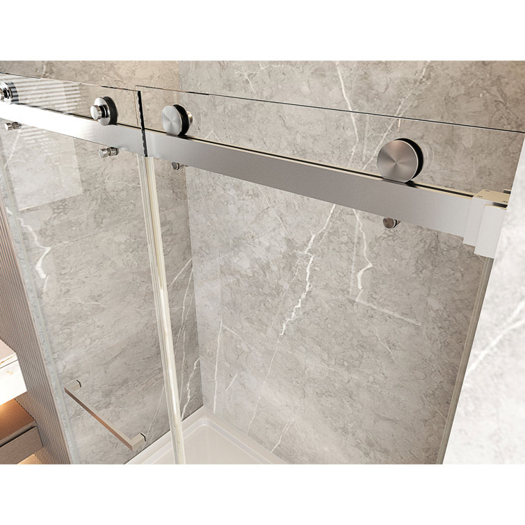 Brushed Nickel Frameless Sliding Shower Door with Clear Tempered Glass