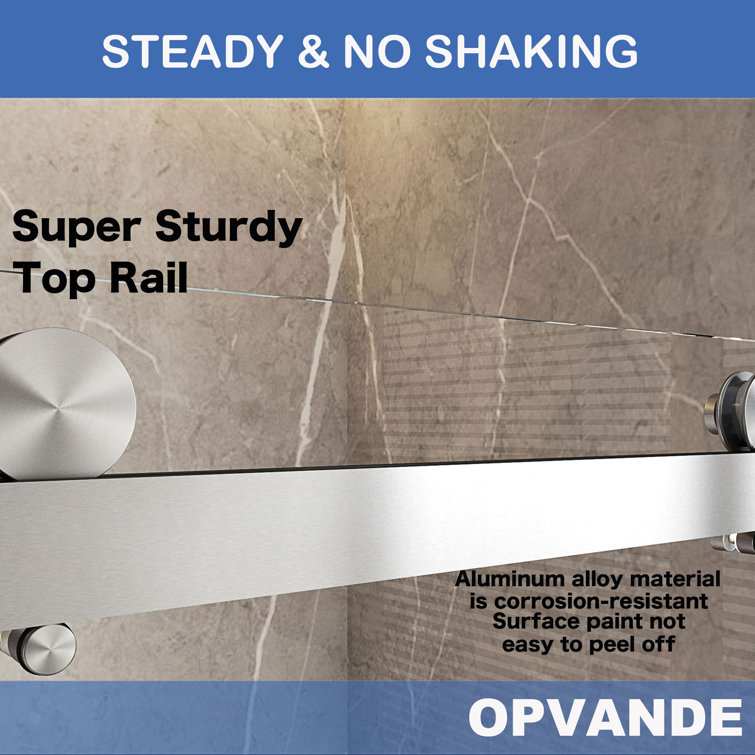 Brushed Nickel Frameless Sliding Shower Door with Clear Tempered Glass