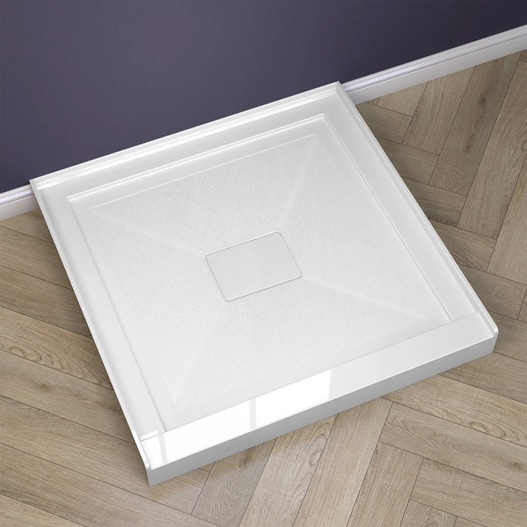 32" White Acrylic Shower Pan Base with Chrome Drain Cover