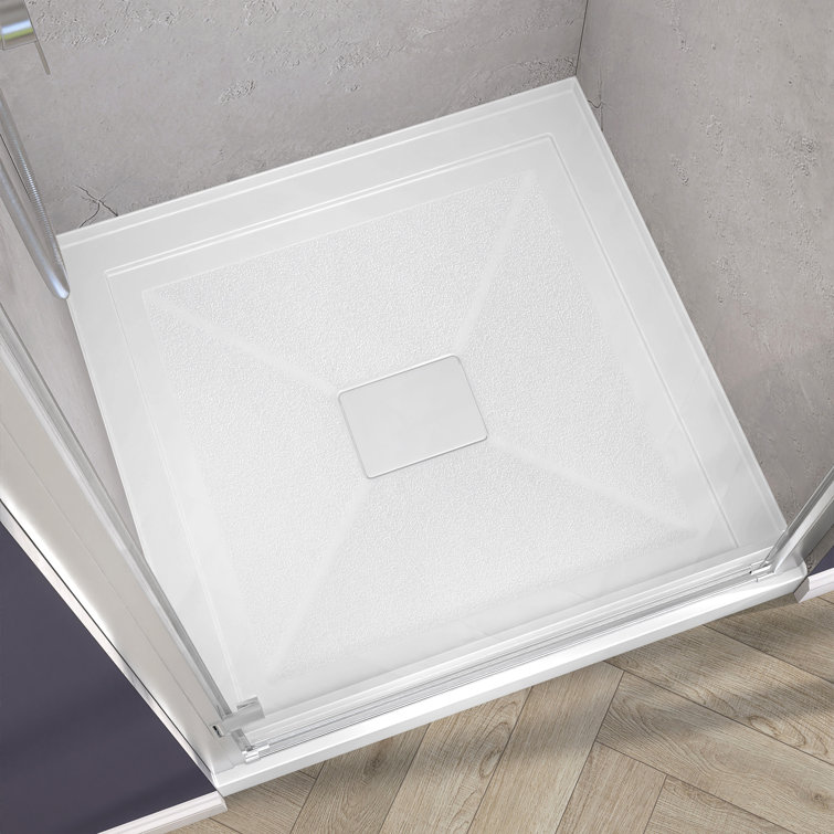32" White Acrylic Shower Pan Base with Chrome Drain Cover