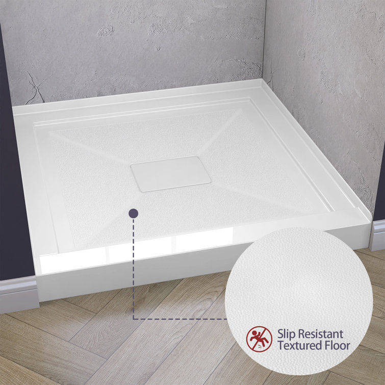 32" White Acrylic Shower Pan Base with Chrome Drain Cover