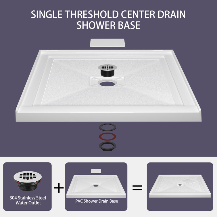 32" White Acrylic Shower Pan Base with Chrome Drain Cover