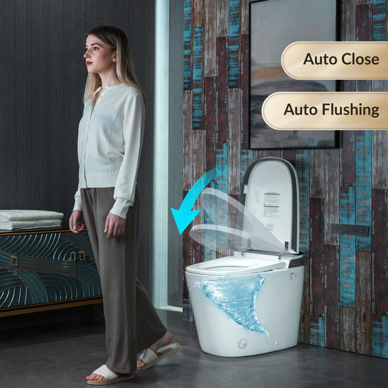 White Porcelain Elongated Dual Flush One-Piece Smart Toilet