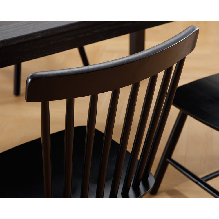 Black High Slat Back Solid Wood Windsor Side Chair