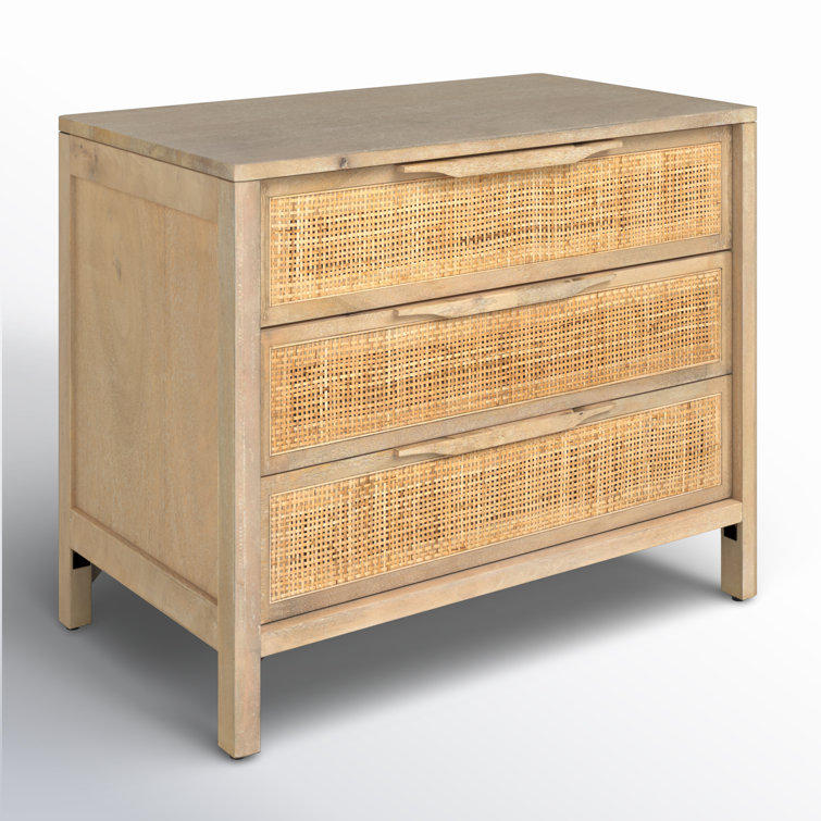 Natural Mango 3-Drawer Nightstand with Woven Cane Front